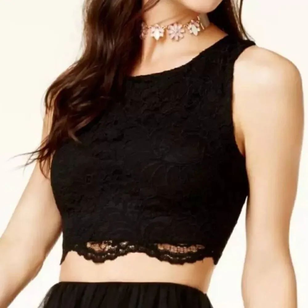 City Studio Lace Black Sleevless Crop Top Size 13 Juniors
